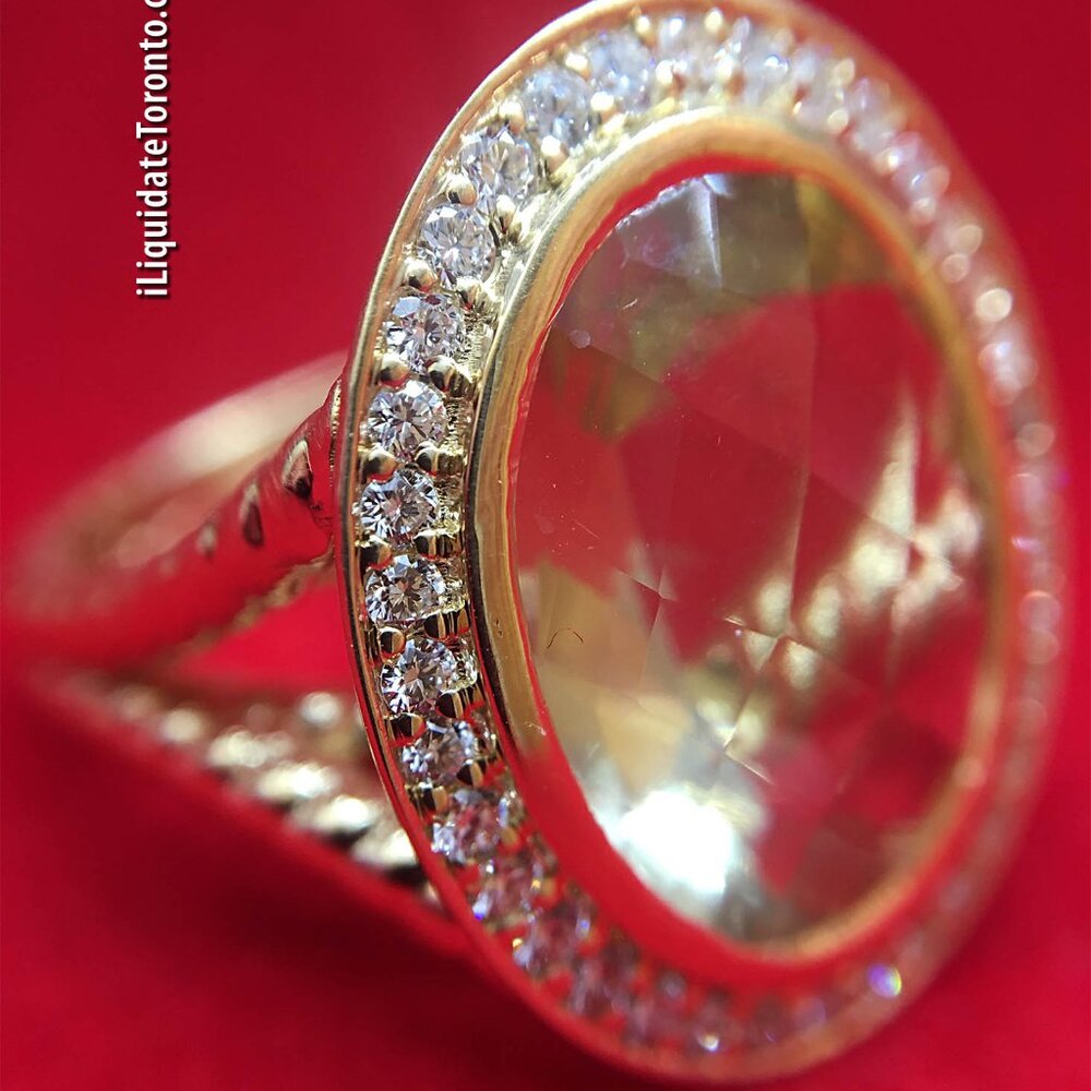CUSTOM  9.25CTW Yurman-Style 18K Yellow Gold, Citrine and Diamond Cocktail Ring - Picture 11 of 14
